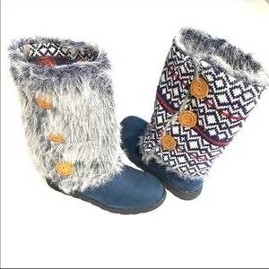 Muk Luks Shoes Muk Luks Reversible Andrea Boots Blue Sweaterfaux Fur Sz 7 New With Tags Poshmark
